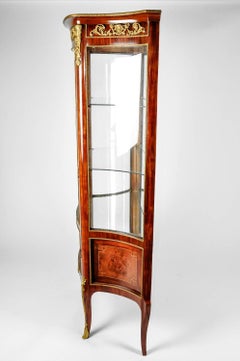 Early 20th Century French Sand Burl Wood Mirrored Hutch Cabinet Display Vitrine