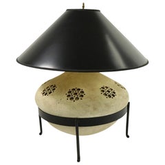 Sand Color Ceramic Table Lamp in Wrought Iron Stand