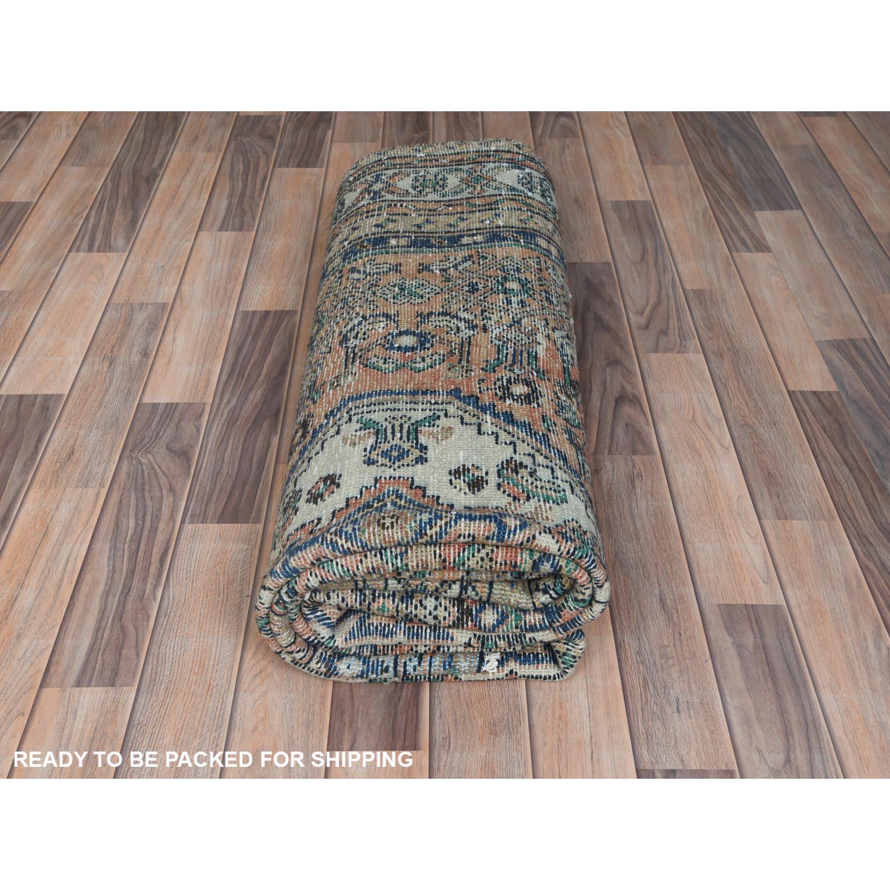 Sand Color, Distressed Look Worn Wool Hand Knotted, Vintage Persian Hamadan Rug For Sale 3