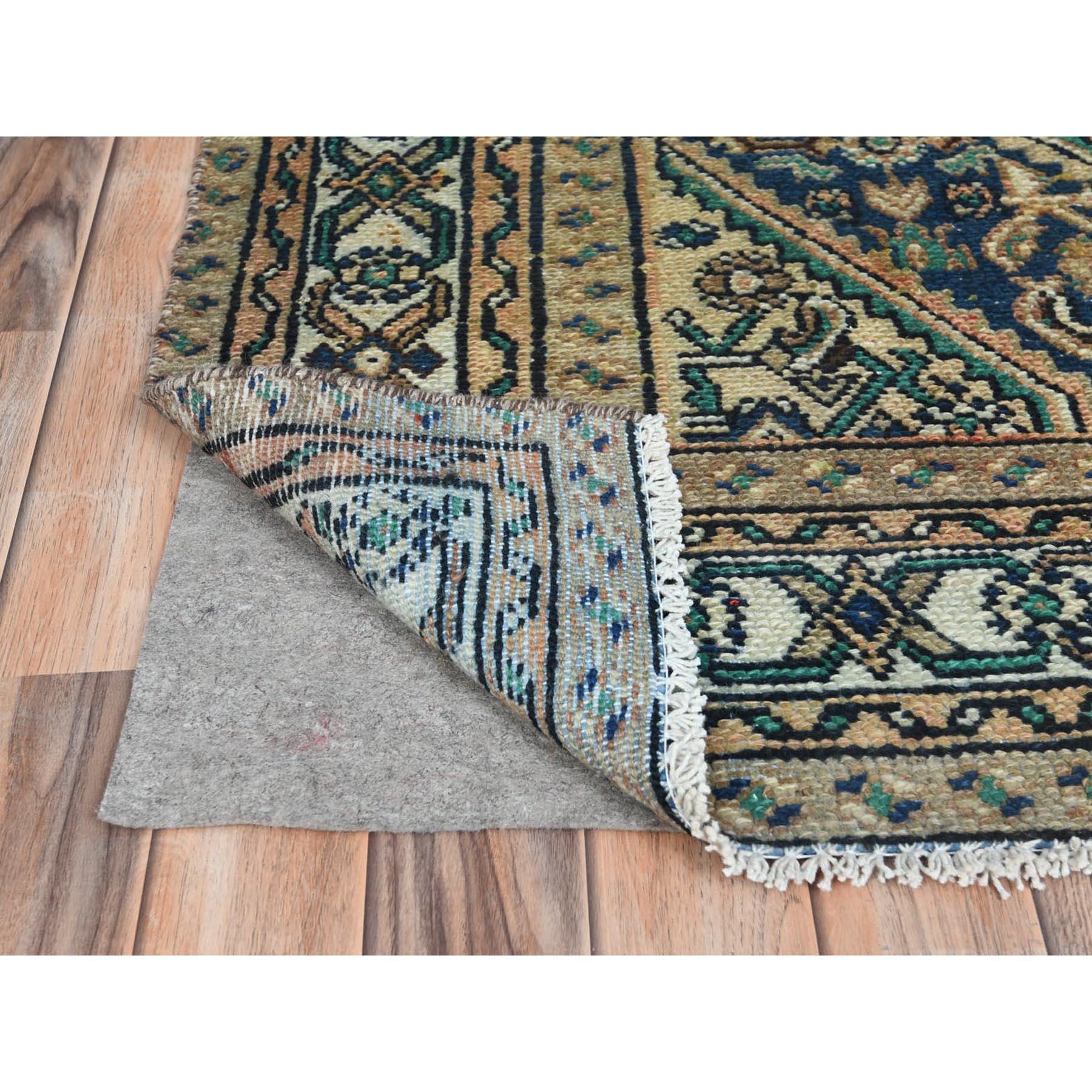 Hand-Knotted Sand Color, Distressed Look Worn Wool Hand Knotted, Vintage Persian Hamadan Rug For Sale