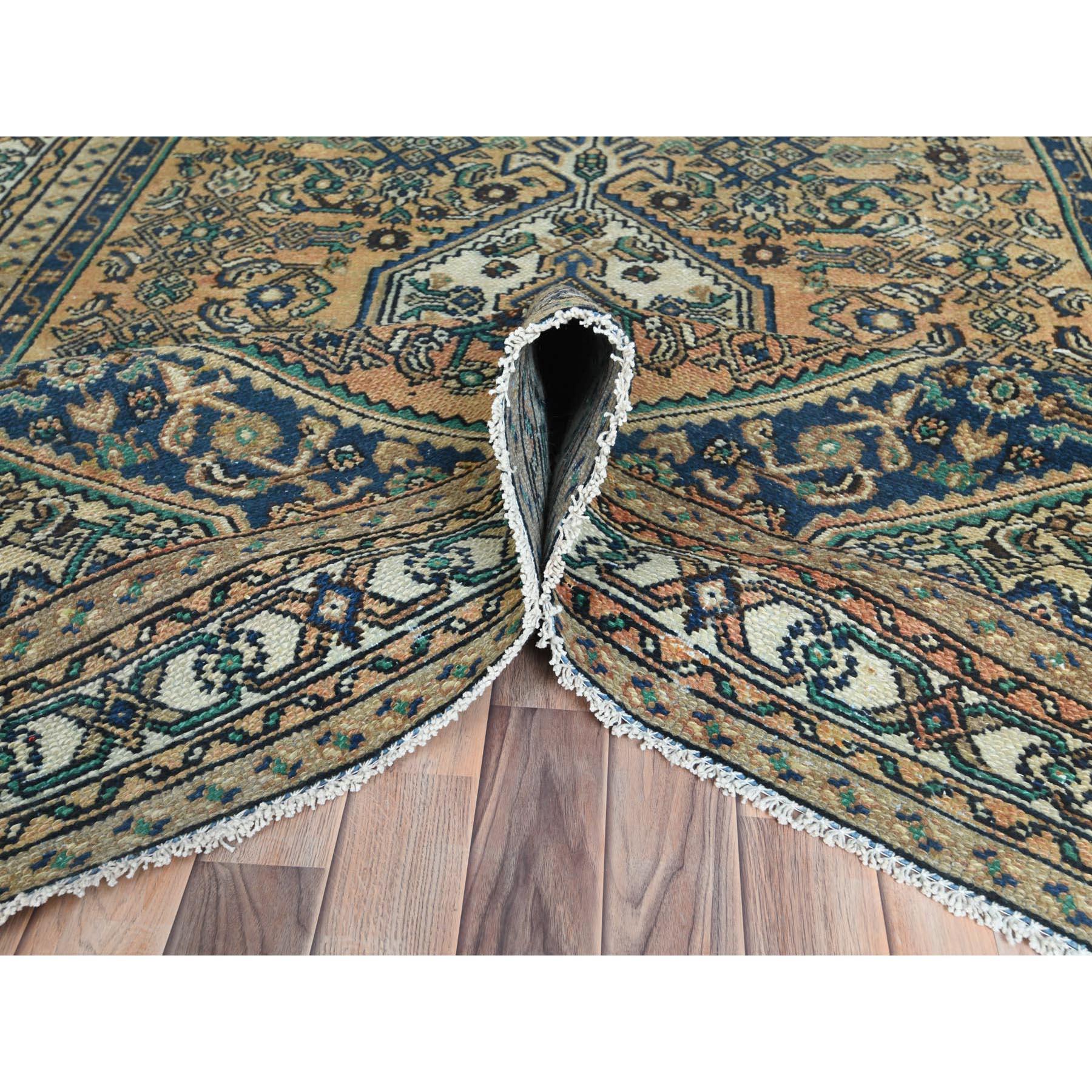 Sand Color, Distressed Look Worn Wool Hand Knotted, Vintage Persian Hamadan Rug In Good Condition For Sale In Carlstadt, NJ