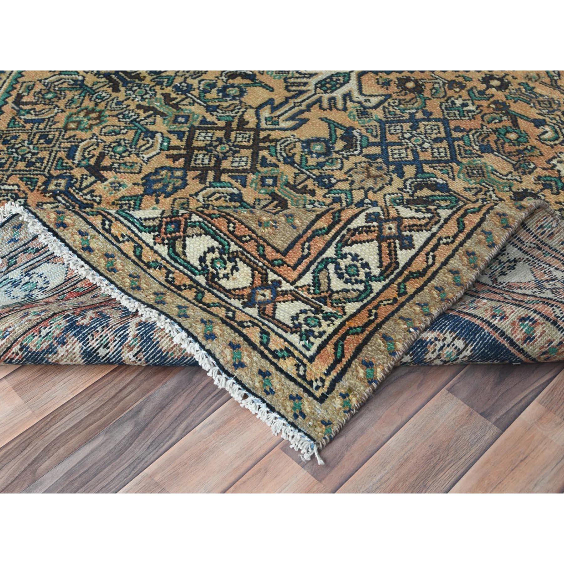 Mid-20th Century Sand Color, Distressed Look Worn Wool Hand Knotted, Vintage Persian Hamadan Rug For Sale
