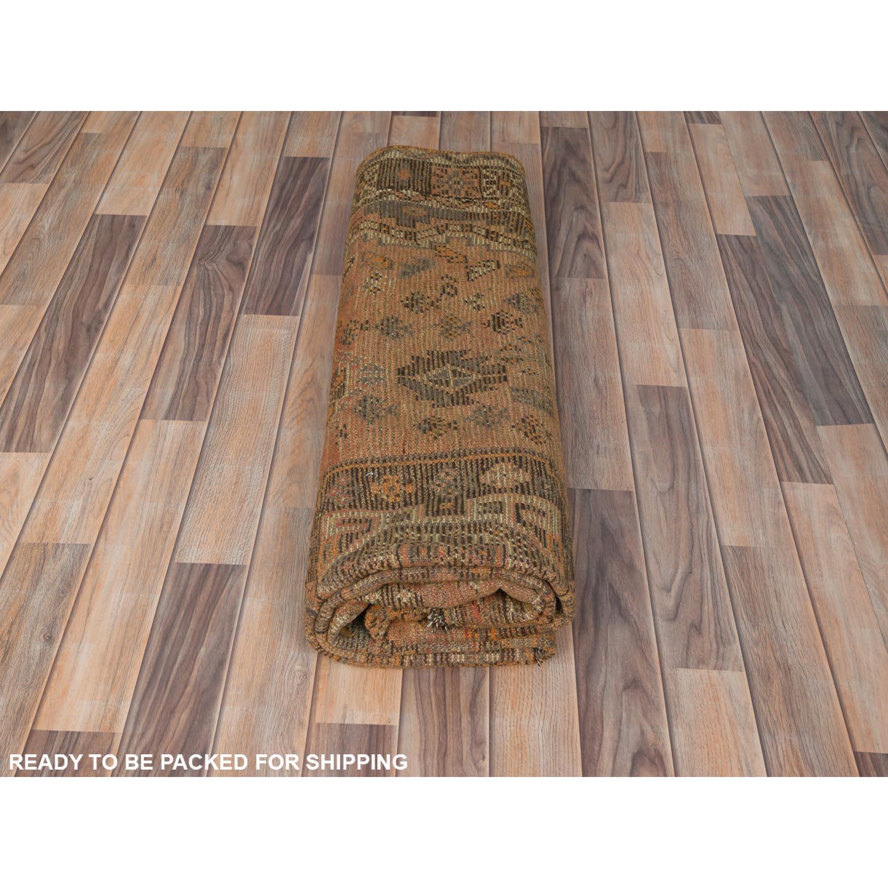 Sand Color, Distressed Look Worn Wool Hand Knotted, Vintage Persian Shiraz Rug For Sale 3