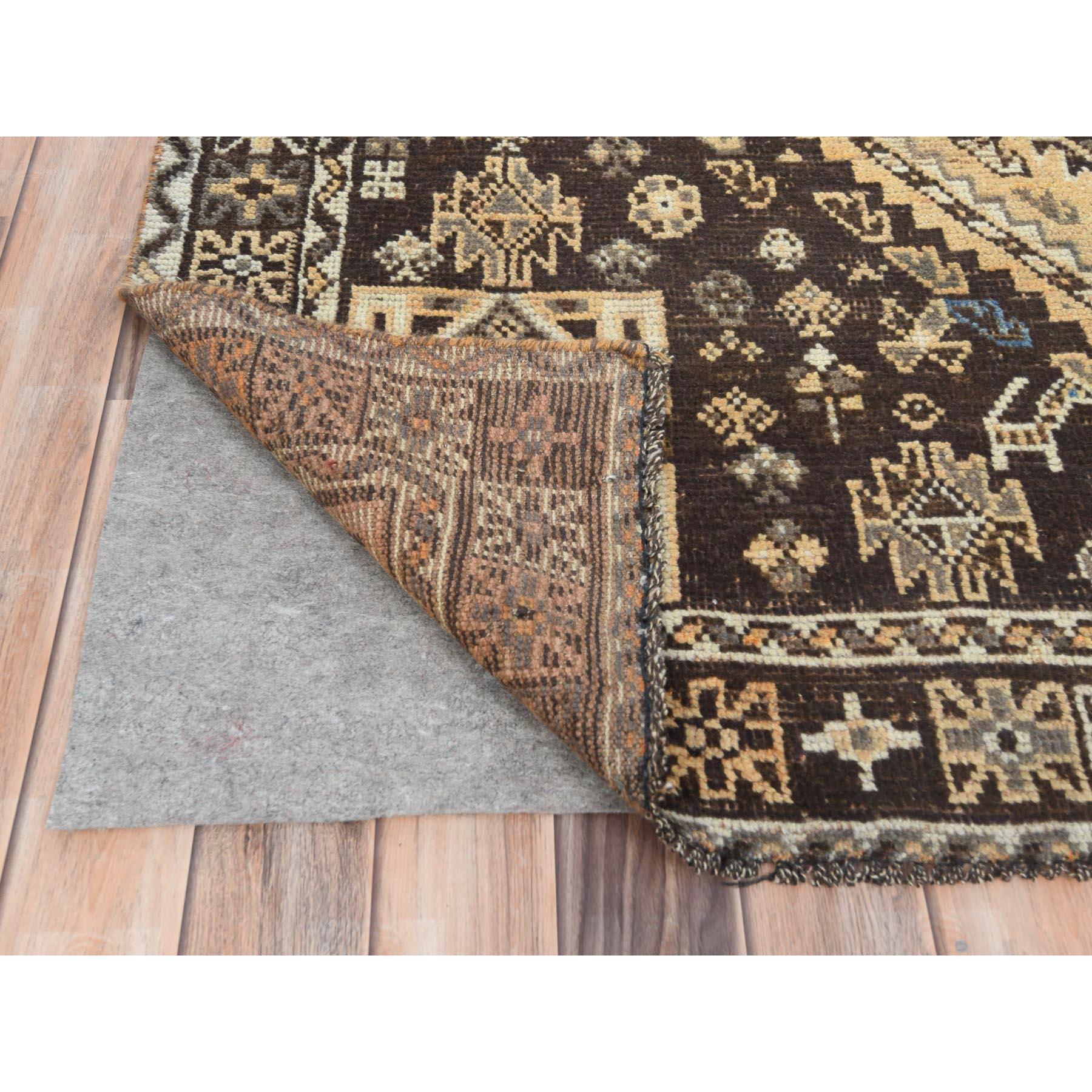 Hand-Knotted Sand Color, Distressed Look Worn Wool Hand Knotted, Vintage Persian Shiraz Rug For Sale