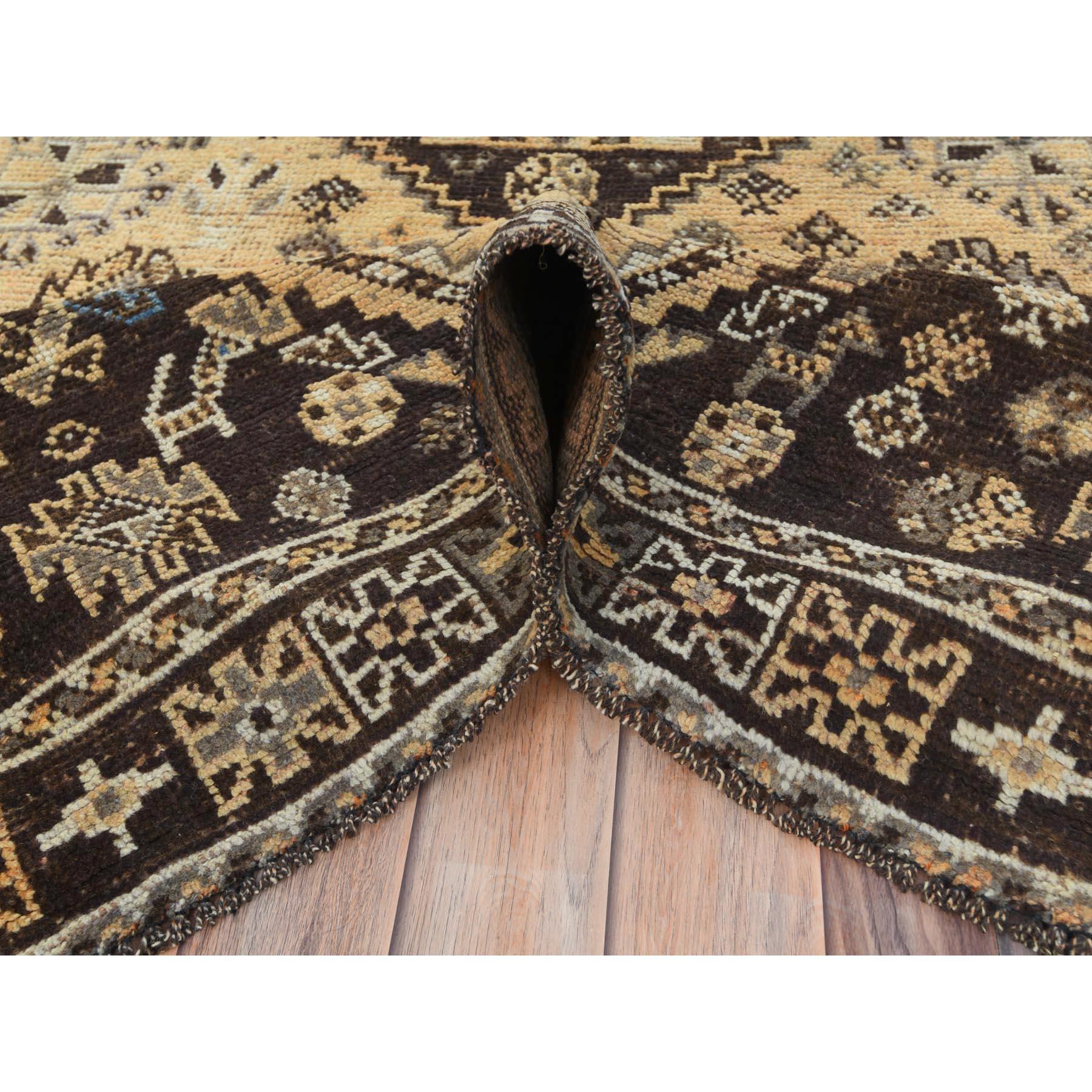 Sand Color, Distressed Look Worn Wool Hand Knotted, Vintage Persian Shiraz Rug In Good Condition For Sale In Carlstadt, NJ