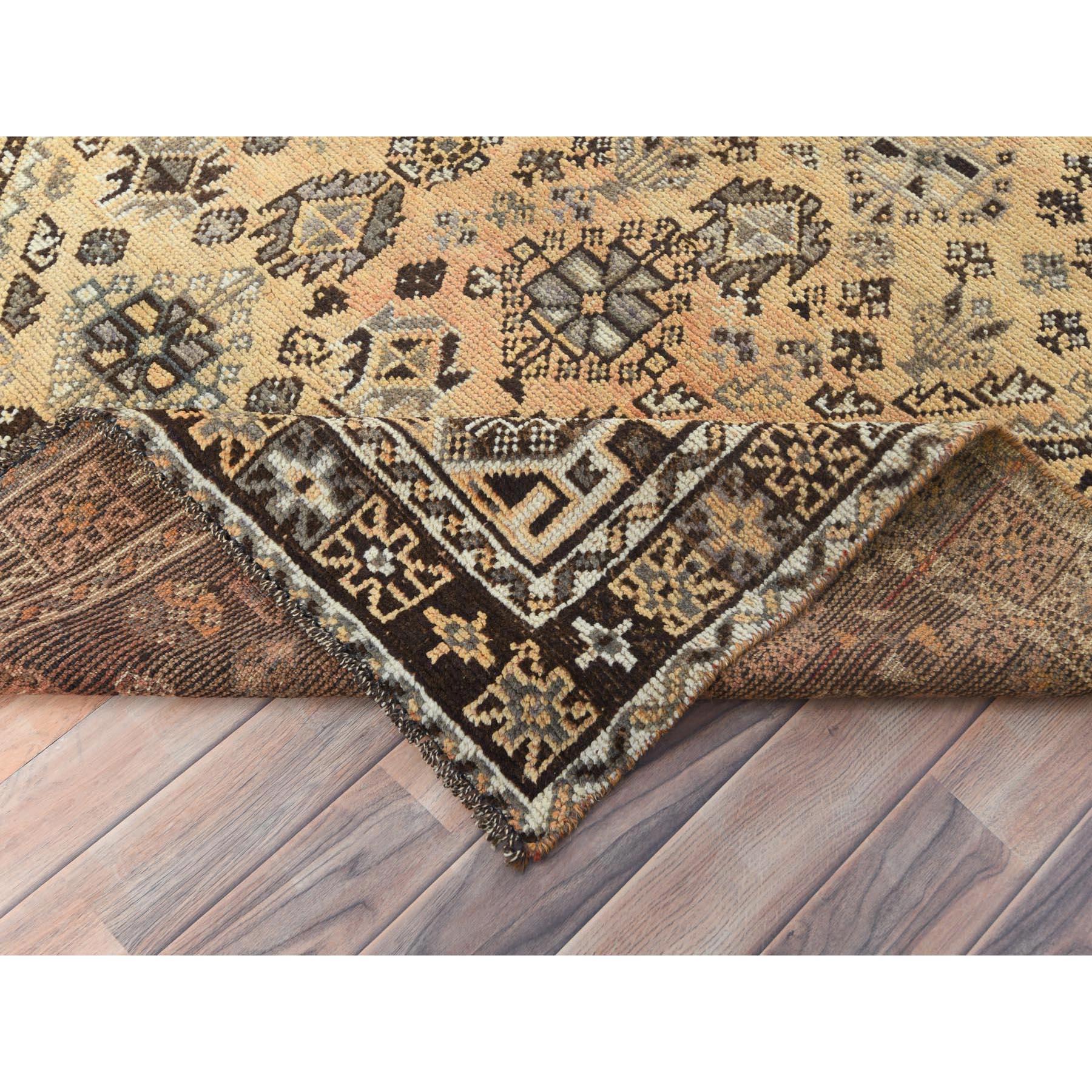 Sand Color, Distressed Look Worn Wool Hand Knotted, Vintage Persian Shiraz Rug For Sale 1