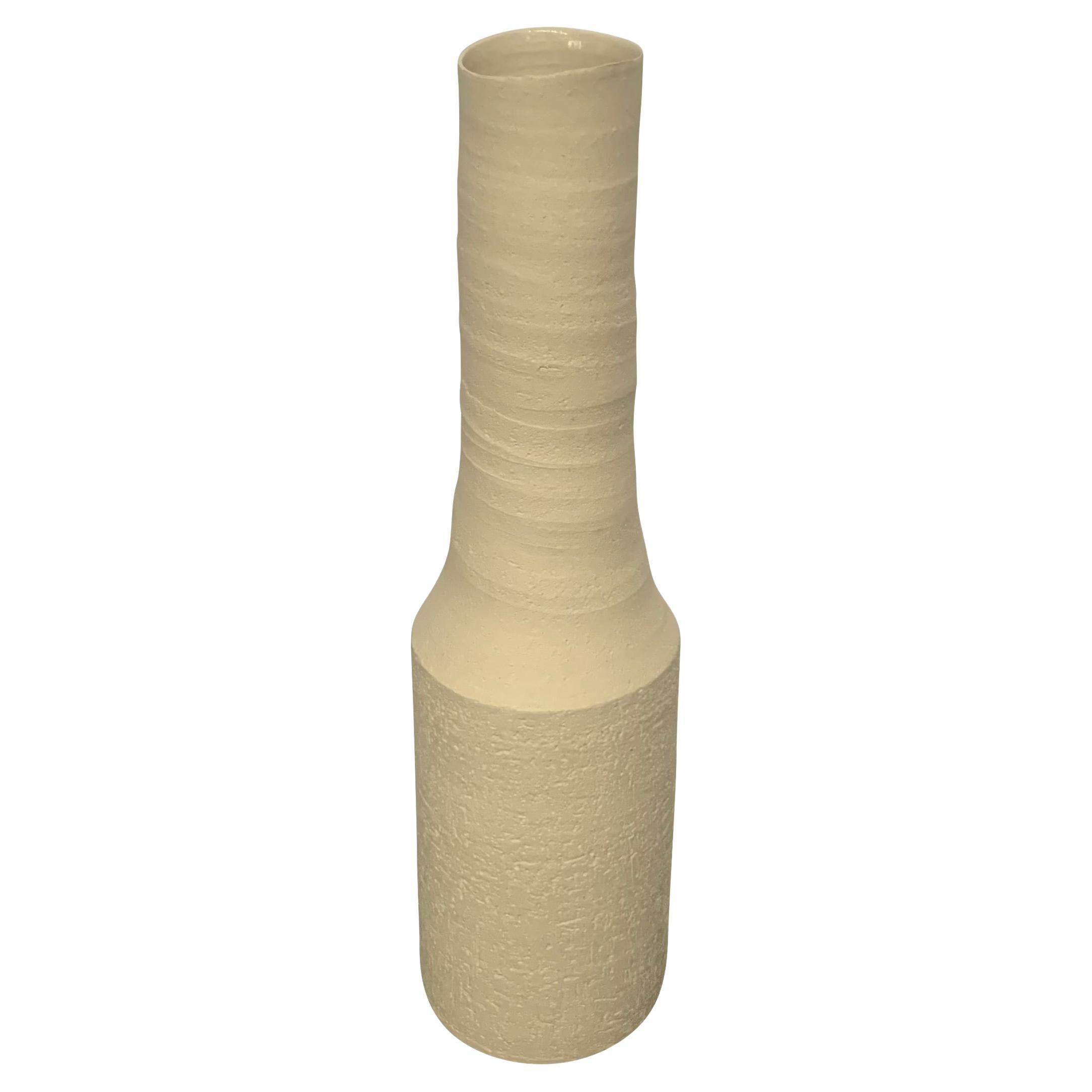 Sand Color Smooth Funnel Top Stoneware Vase, German, Contemporary For Sale