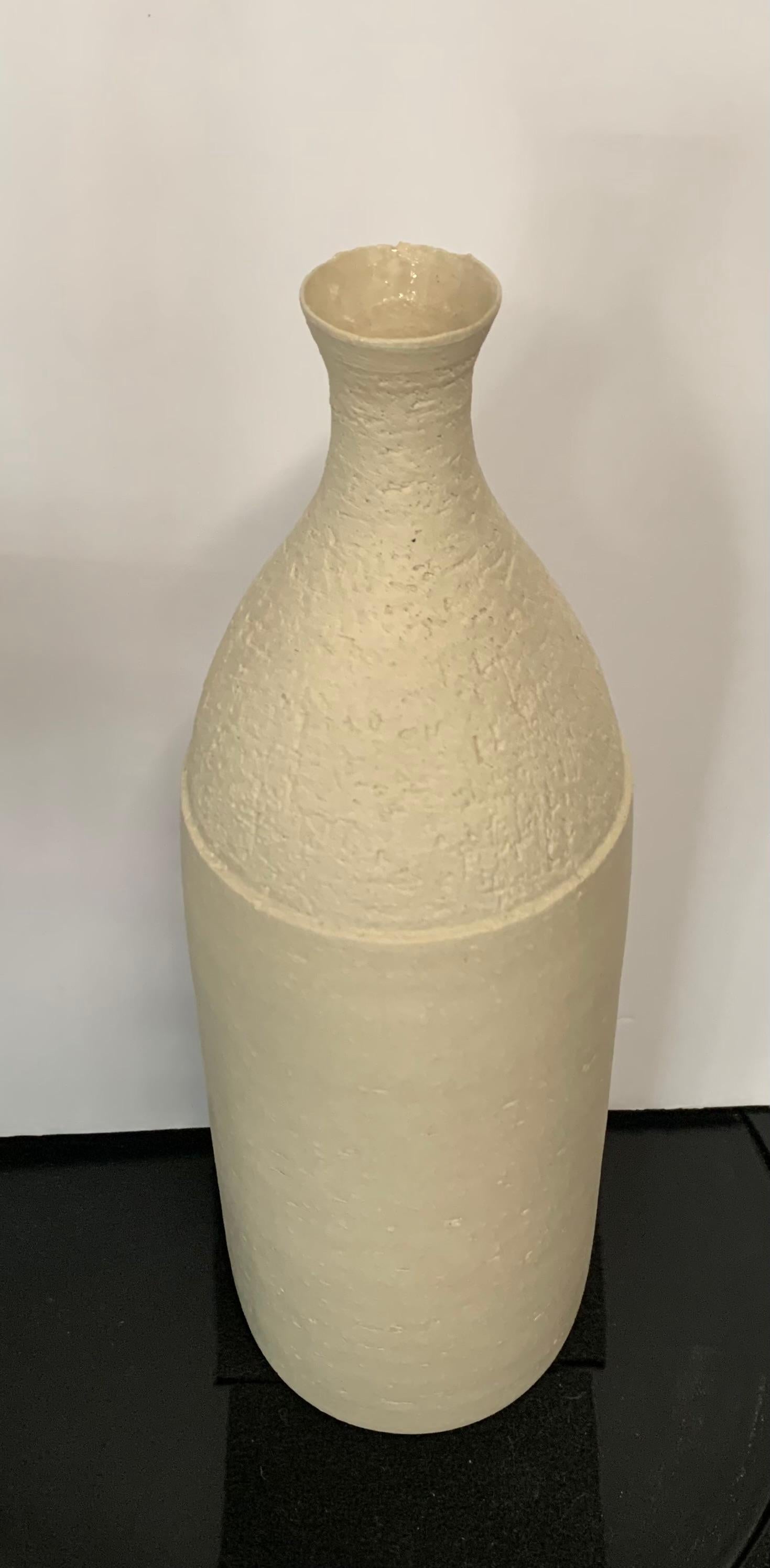 Sand Color Stoneware Smooth Bottom, Textured Top Vase, Germany, Contemporary In New Condition For Sale In New York, NY