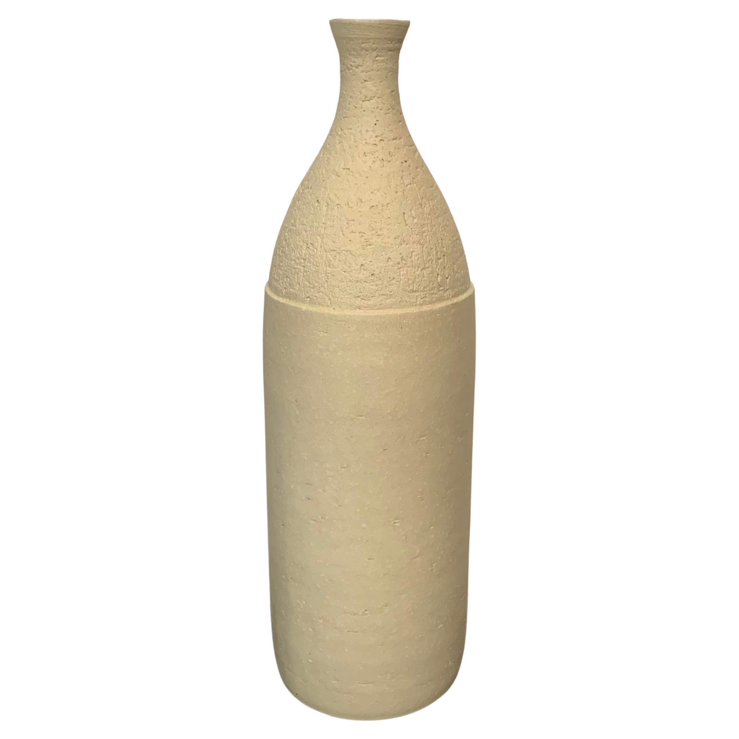 Sand Color Stoneware Smooth Bottom, Textured Top Vase, Germany, Contemporary For Sale