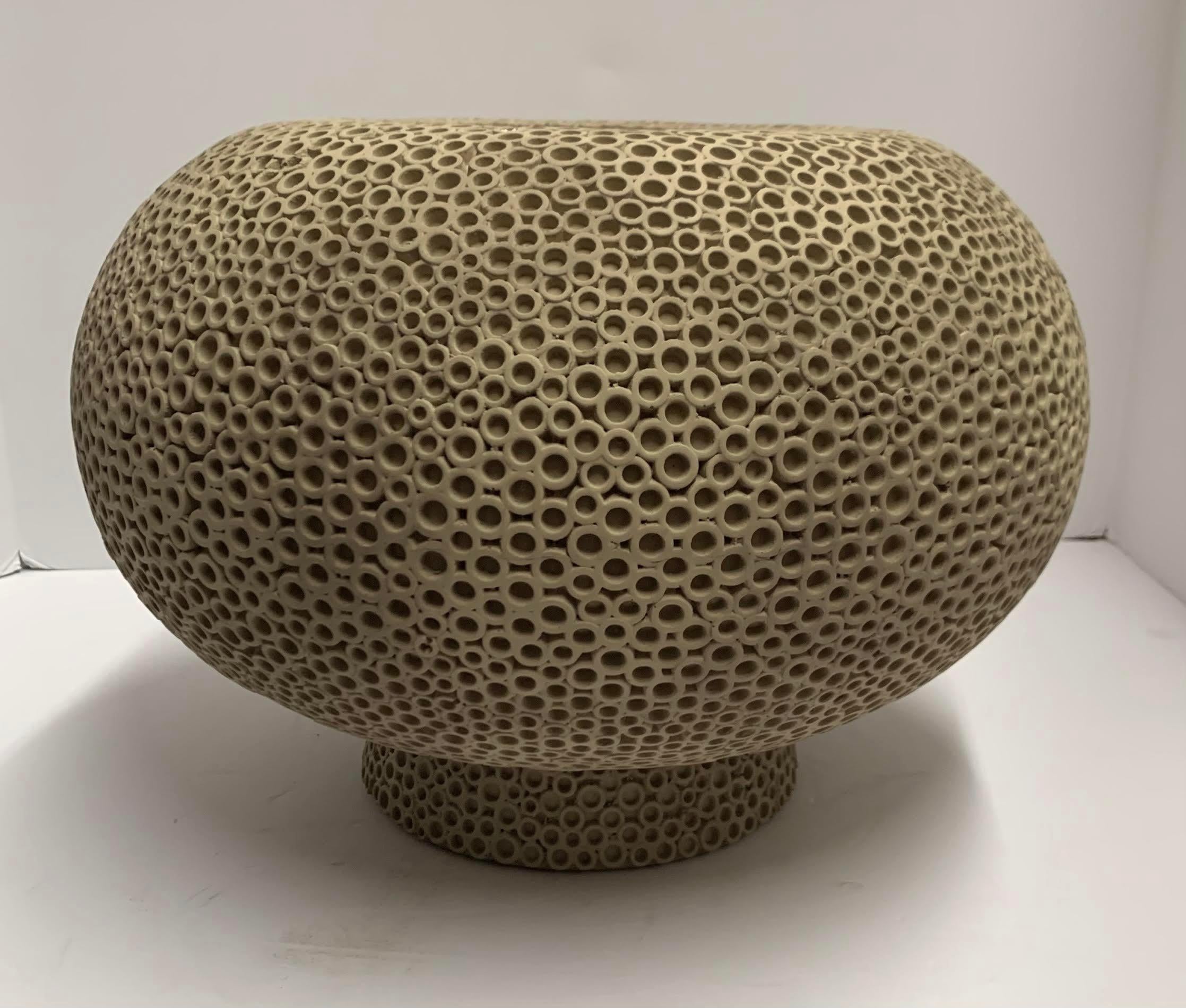 Chinese Sand Color Textured Danish Design Round Vase, China, Contemporary For Sale