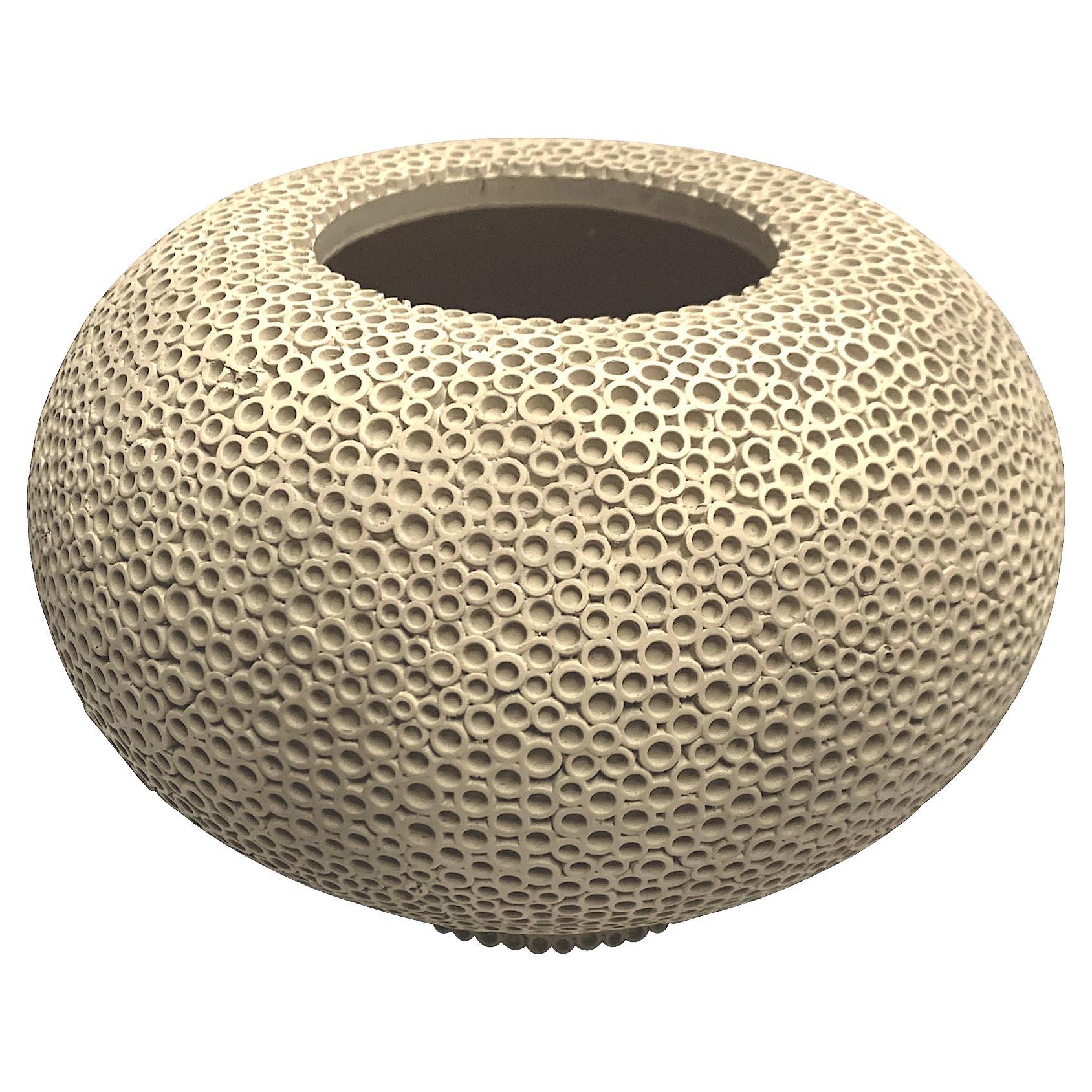 Sand Color Textured Danish Design Round Vase, China, Contemporary For Sale