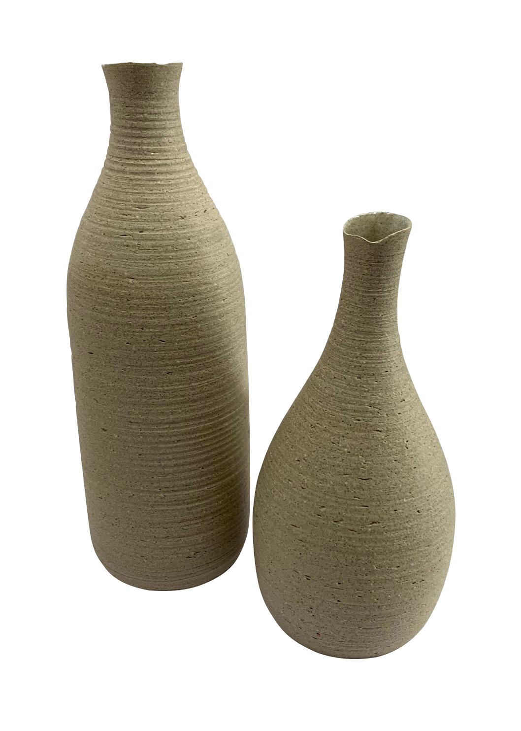Sand Color Textured Stoneware Small Lip Opening Vase, Germany, Contemporary For Sale 1
