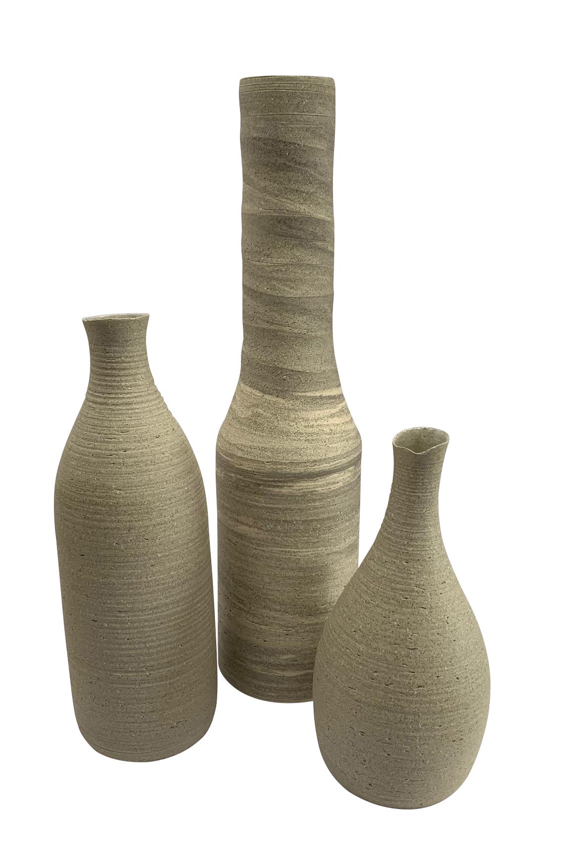 Sand Color Textured Stoneware Small Lip Opening Vase, Germany, Contemporary For Sale 2