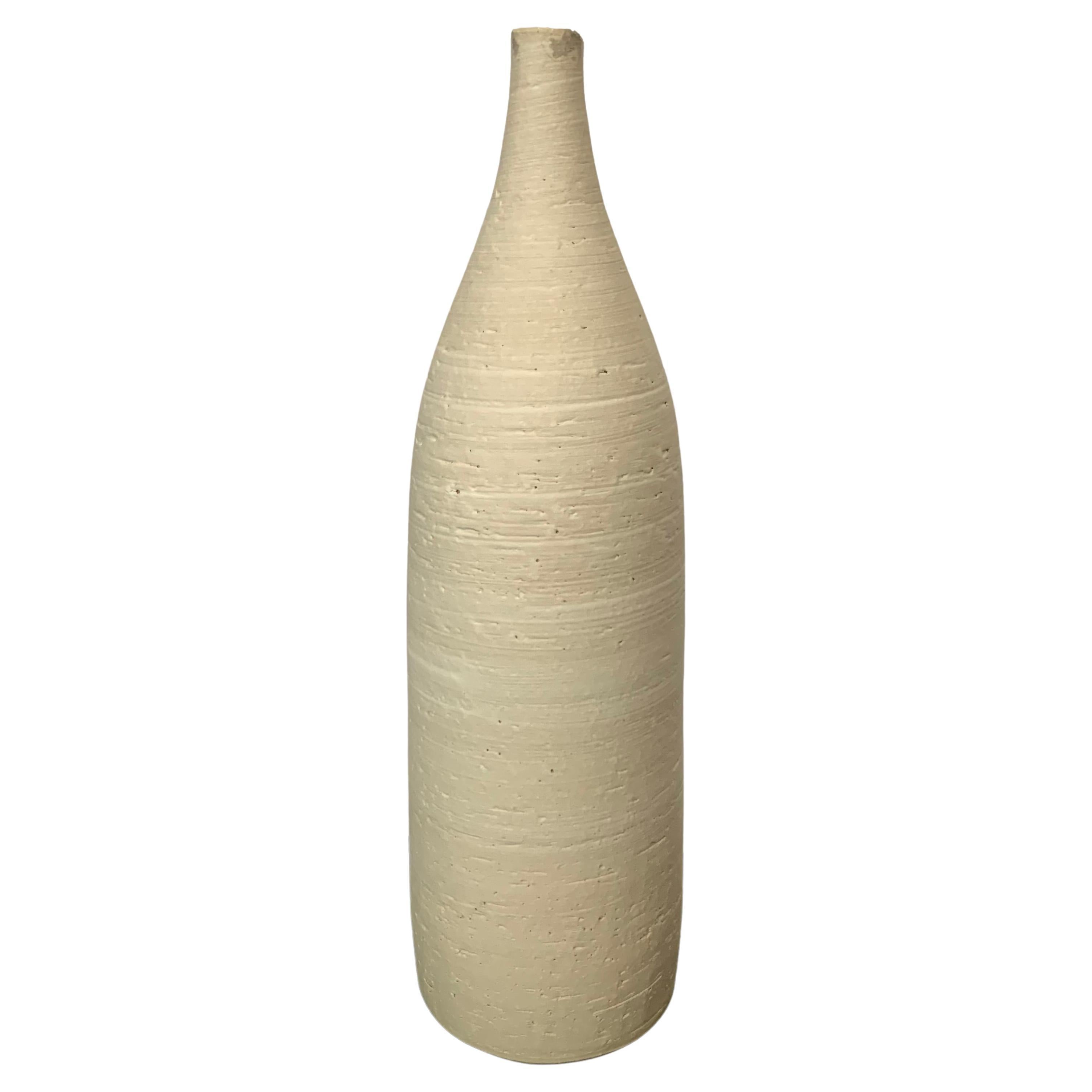 Sand Color Textured Stoneware Small Lip Opening Vase, Germany, Contemporary For Sale