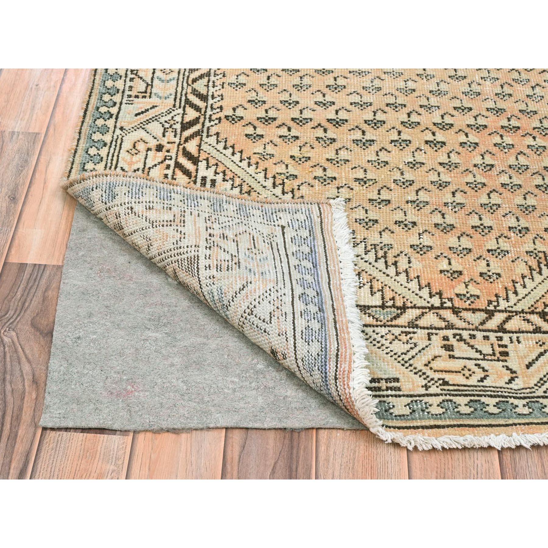Medieval Sand Color Vintage Persian Sarouk Mir Clean Hand Knotted Pure Wool Worn Down Rug For Sale