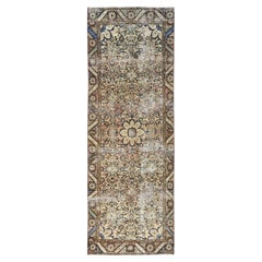 Sand Color Worn Down Vintage Persian Hamadan Hand Knotted Pure Wool Runner Rug