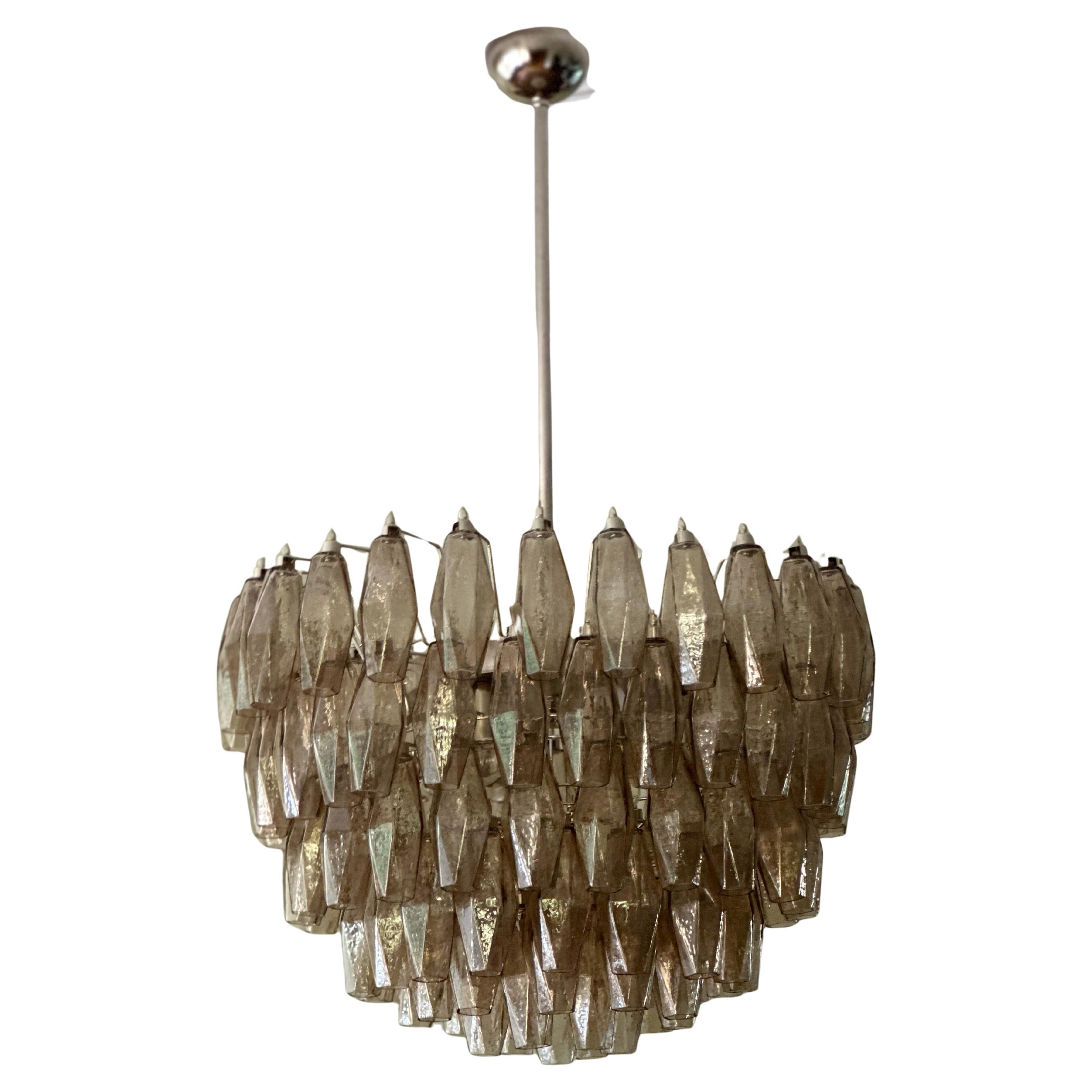 Lampadario di Murano color sabbia nello stile di Carlo Scarpa con accessori cromati