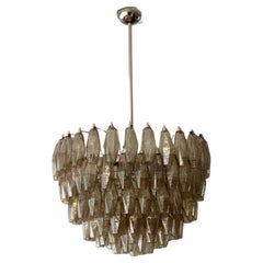 Lampadario di Murano color sabbia nello stile di Carlo Scarpa con accessori cromati