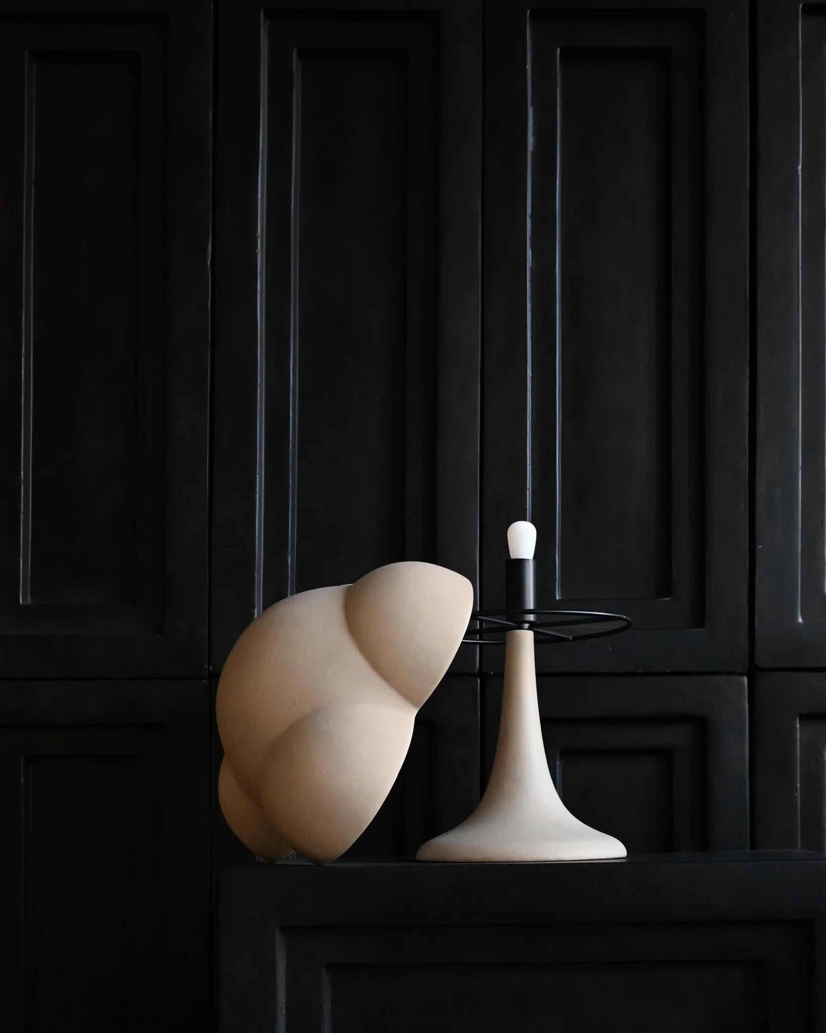 French Sand-Coloured Table Lamp, Ceramic, Contemporary Work. For Sale