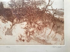 "Sand Dunes" Sepia Landscape Etching by Ruth Leaf