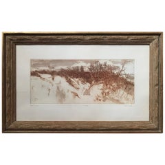 Vintage "Sand Dunes" Sepia Landscape Etching by Ruth Leaf