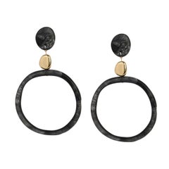 Sand Hoop Drop Resin Earrings in Black Marble