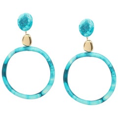 Sand Hoop Drop Resin Earrings in Lagoon