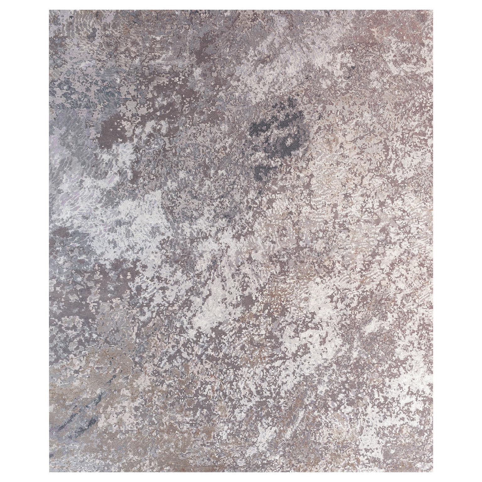 Grey Contemporary Rug Abstract Wool Blend-silk handmade - Sand Pebbles For Sale