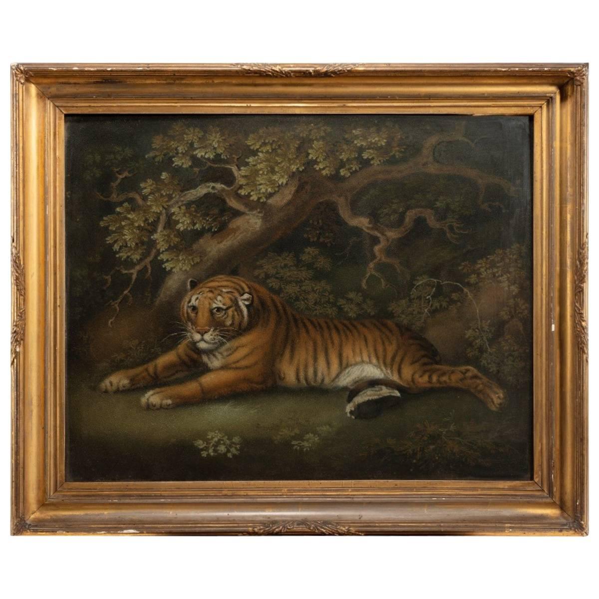 Sand Picture of a Recumbent Tiger Attributed to Benjamin Zobel