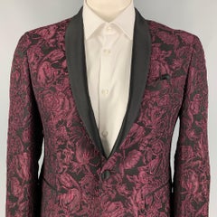 SAND Size 42 Black Burgundy Brocade Acetate Blend Shawl Collar Sport Coat