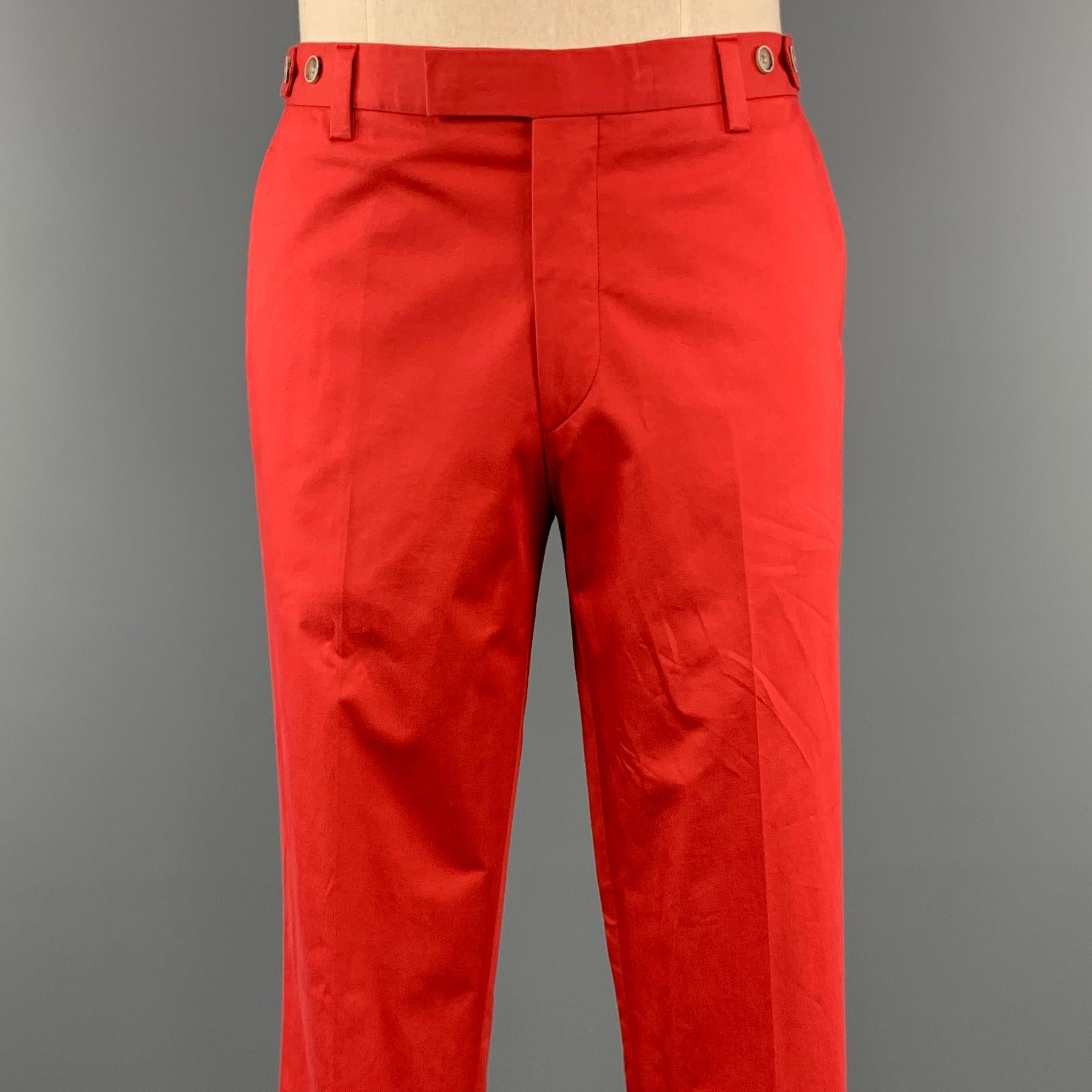 Red SAND Size 44 Coral Solid Cotton Blend Notch Lapel 36 x 32 Suit