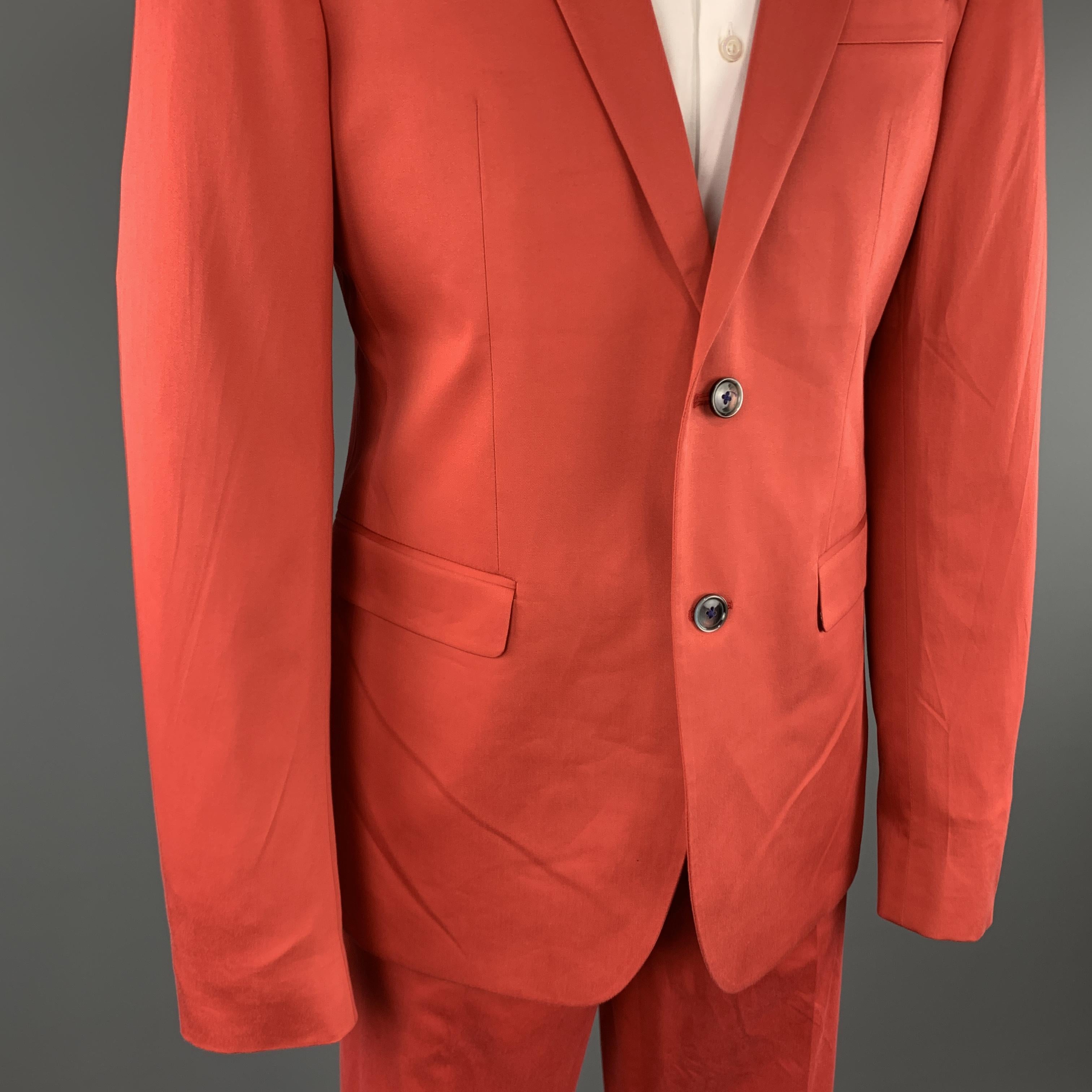 Men's SAND Size 44 Coral Solid Cotton Blend Notch Lapel 36 x 32 Suit