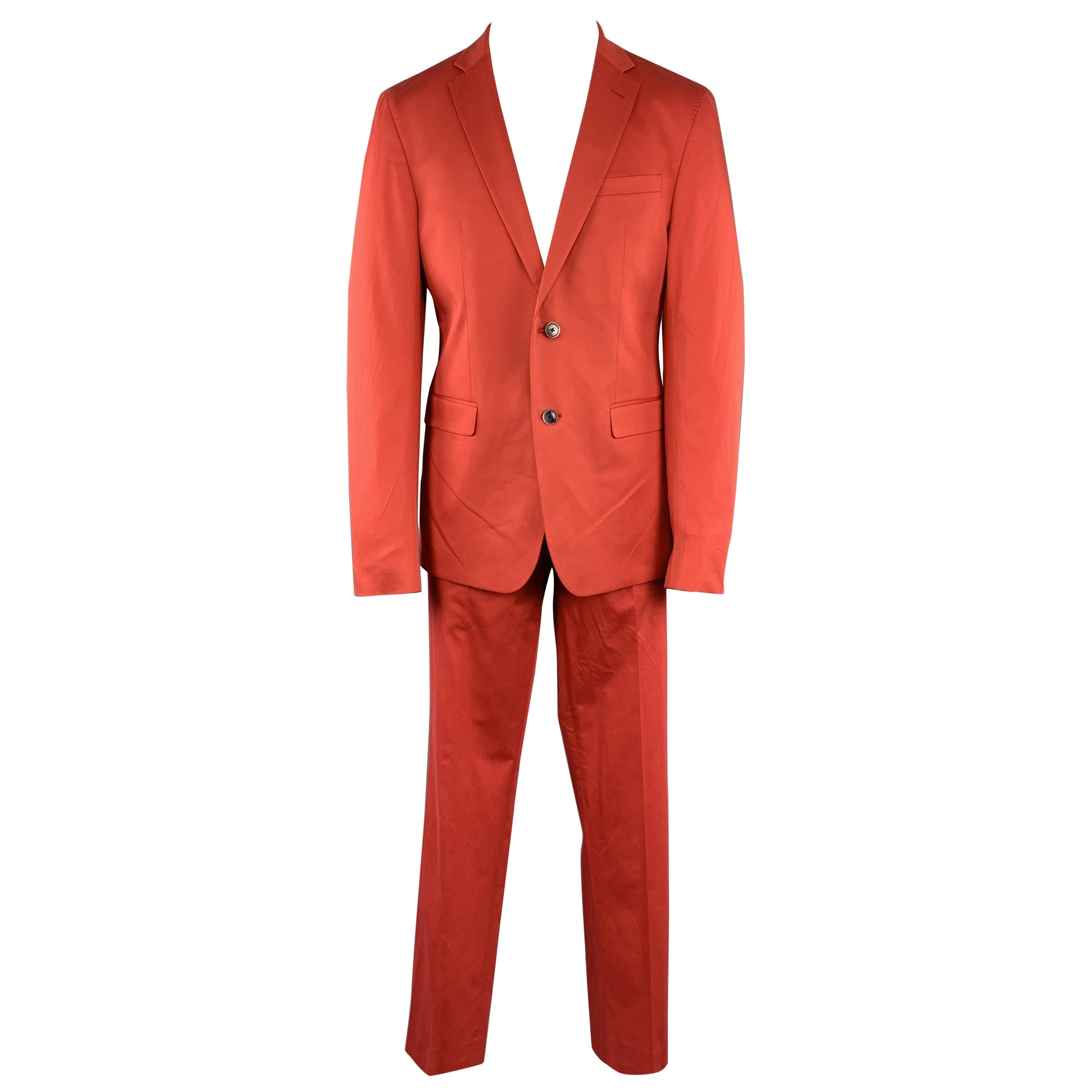 SAND Size 44 Coral Solid Cotton Blend Notch Lapel 36 x 32 Suit