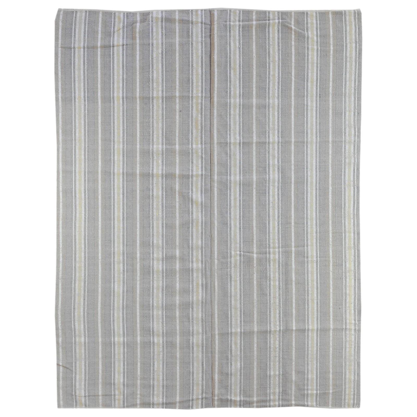 Sand Stripe Indian Wool Dhurrie Rug For Sale