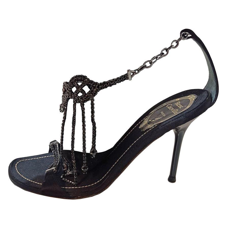 Satin Black color Beautiful black crystals anklet Heel high cm 10 (393 inches) With dustbag
