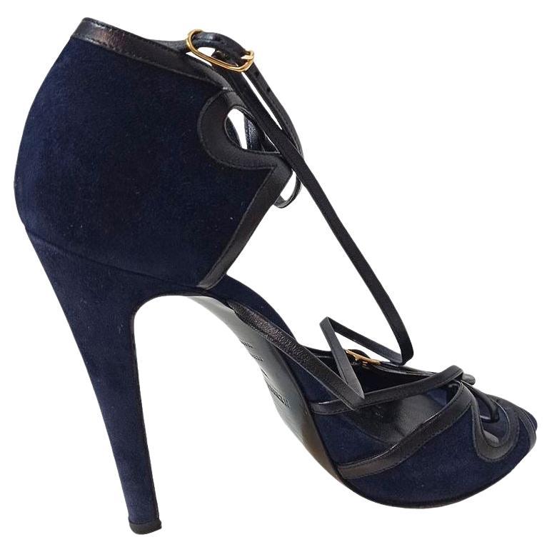 Suede Blue color Black profiles Heel high cm 12 (472 inches) Plateau high cm 15 (059 inches) With dustbag
