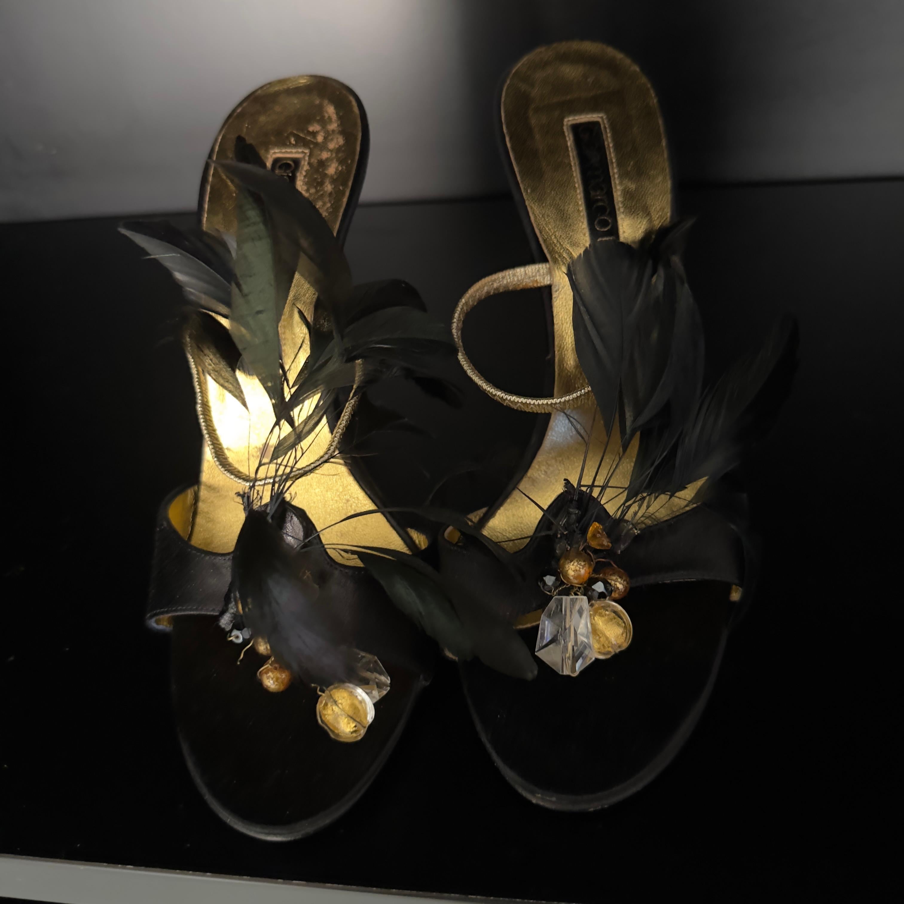 GianMarco Lorenzi Sandale mit Federn (Schwarz)
