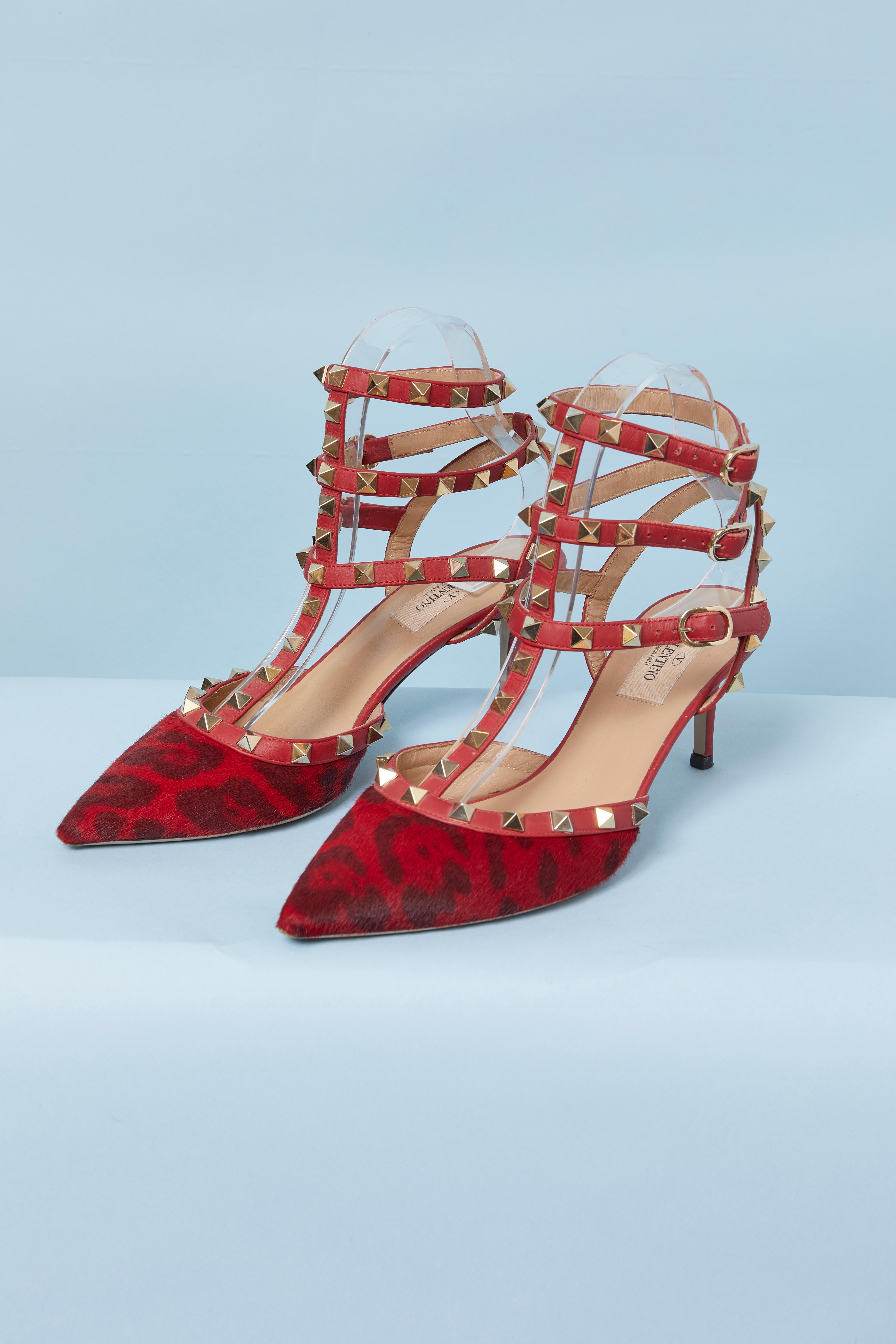 Brown Sandals in printed fur, leather and studs VALENTINO Garavani For Sale