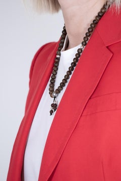 Collier de perles de bois de sandale avec perles de Tahiti et perles d'argent