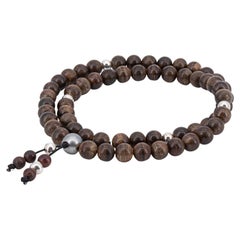 Sandalwood beads necklace with Tahiti pearl and silver beads