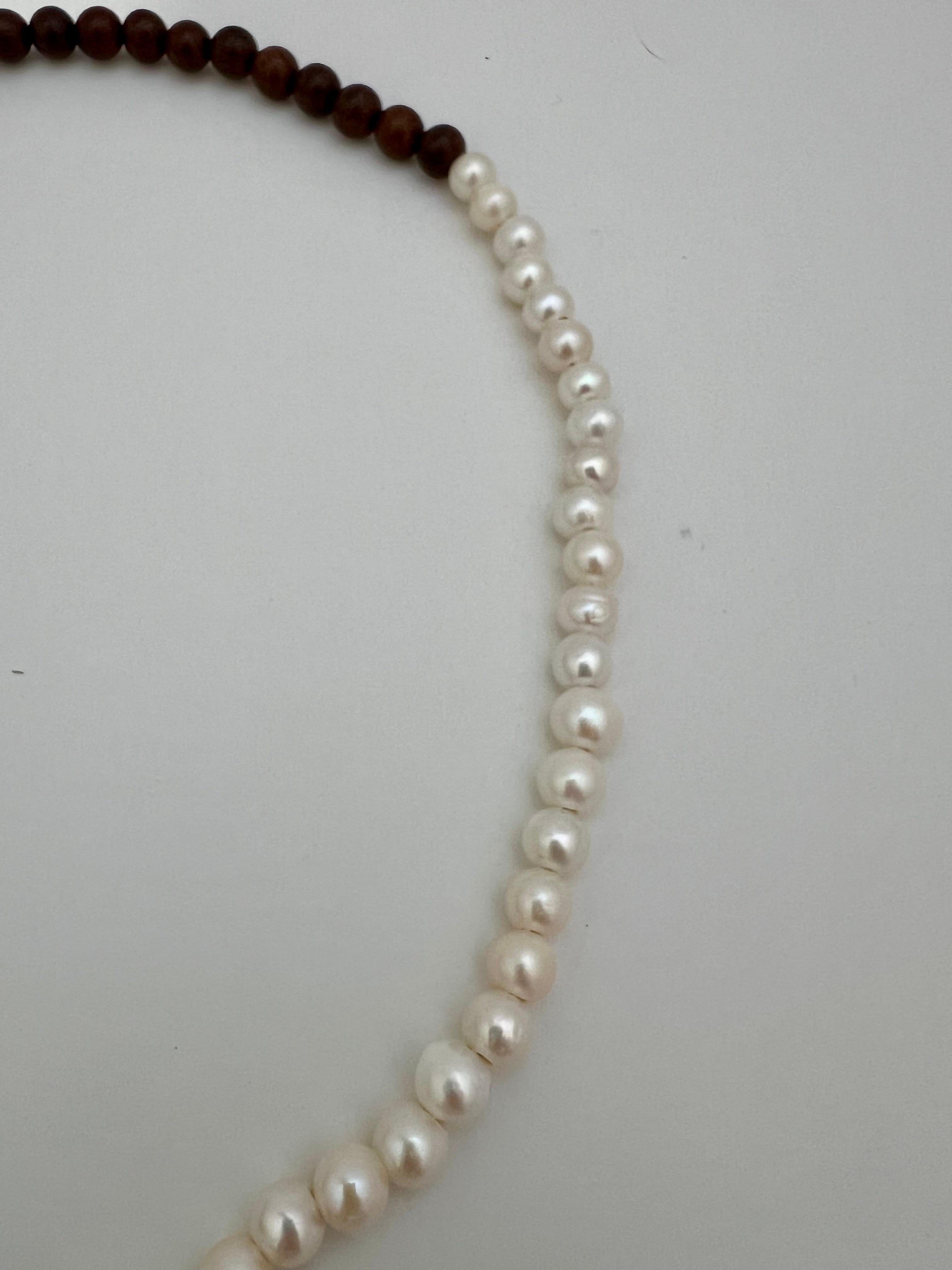 Sandalwood & Freshwater Pearl Buddhist-Inspired Necklace/Bracelet For Sale 1