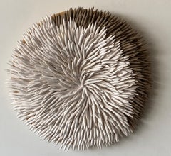 Emanation 2 - climate change coral ceramic wall sculpture in neutral tones