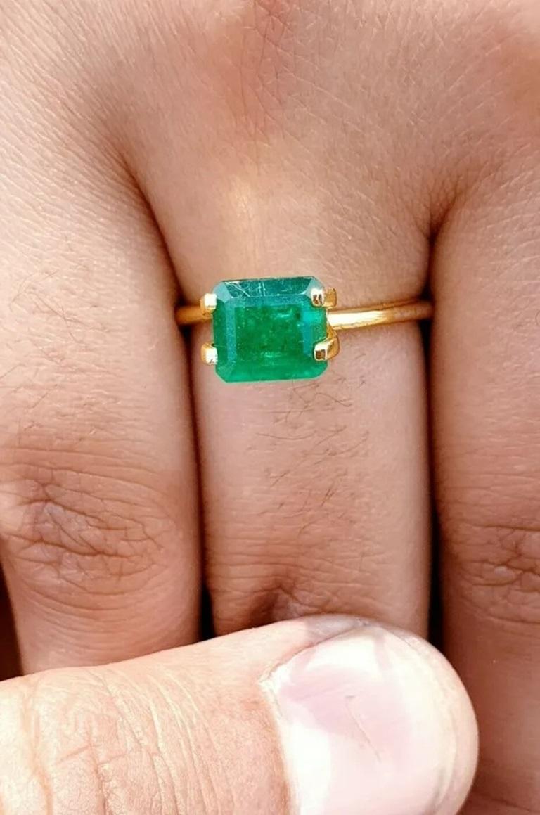 Emerald Cut Sandawana Natural Emerald Prong Ring 925 Certified For Sale