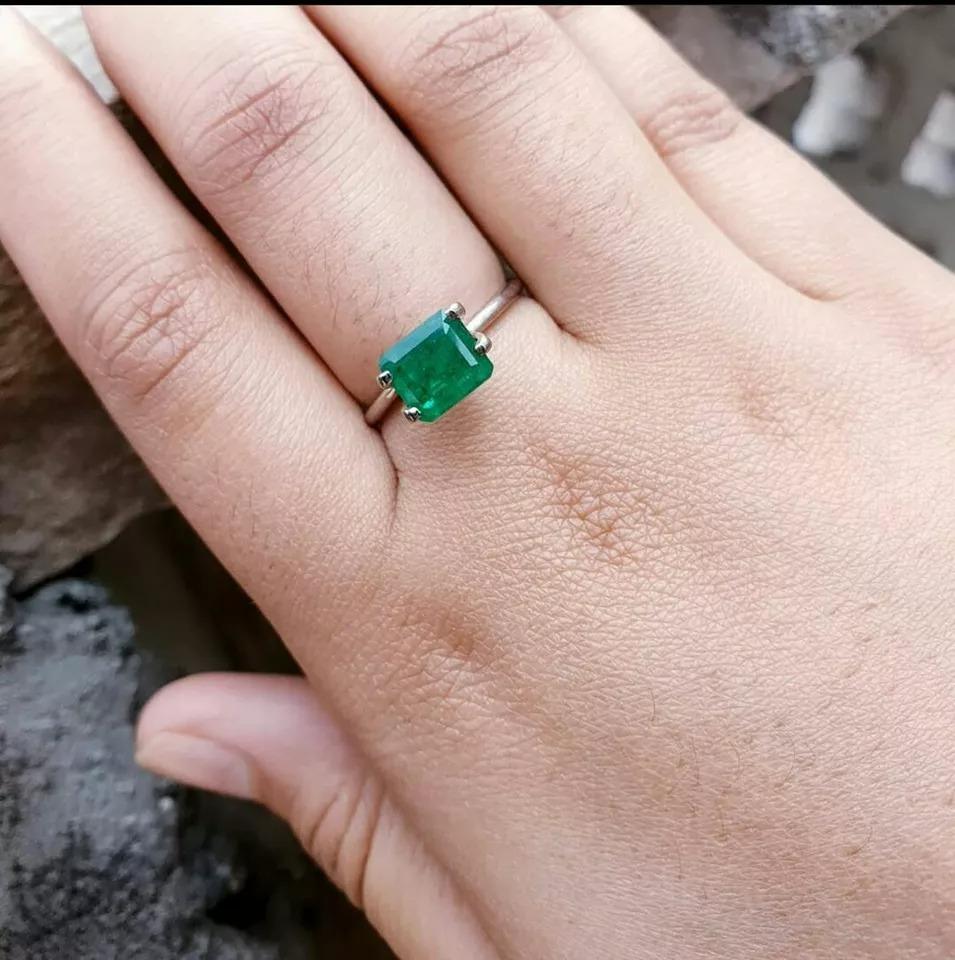 Sandawana Natural Emerald Prong Ring 925 Certified In New Condition For Sale In Chicago, IL