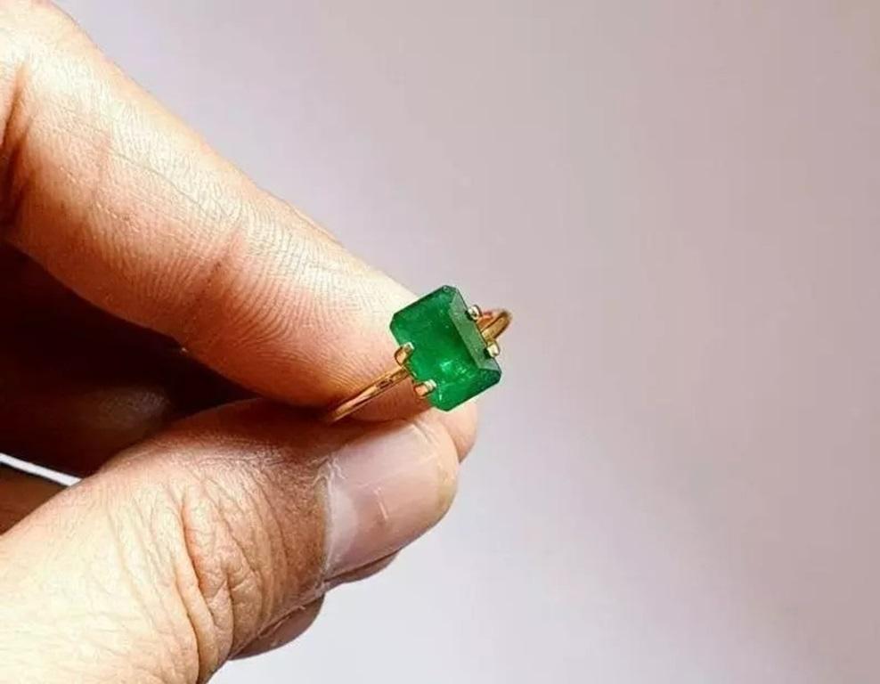Emerald Cut Sandawana Natural Emerald Prong Ring 925 Silver For Sale