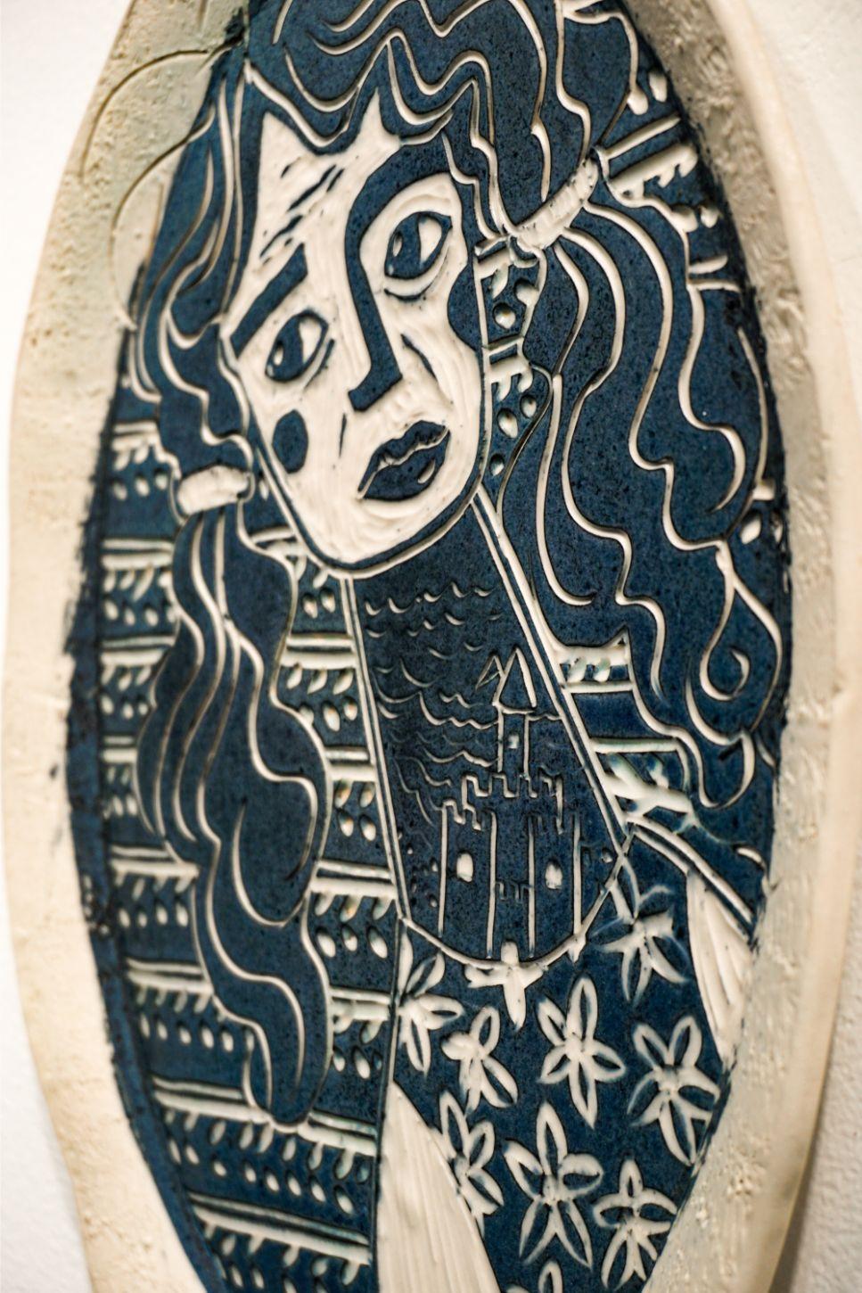 Sandcastle Sorrow 
Carved Porcelain
One of a kind 

Her poetic porcelain plates examine and reimagine the history of art in a way that values women, not only in body, but in wholeness, power, and love. Focusing on the narrative qualities of