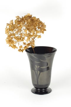 Sanded Black Glass Vase - Bohemian style