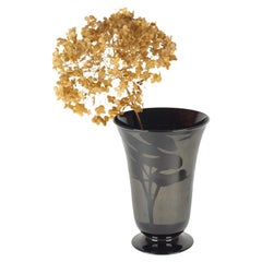 Sanded Black Glass Vase - Bohemian style