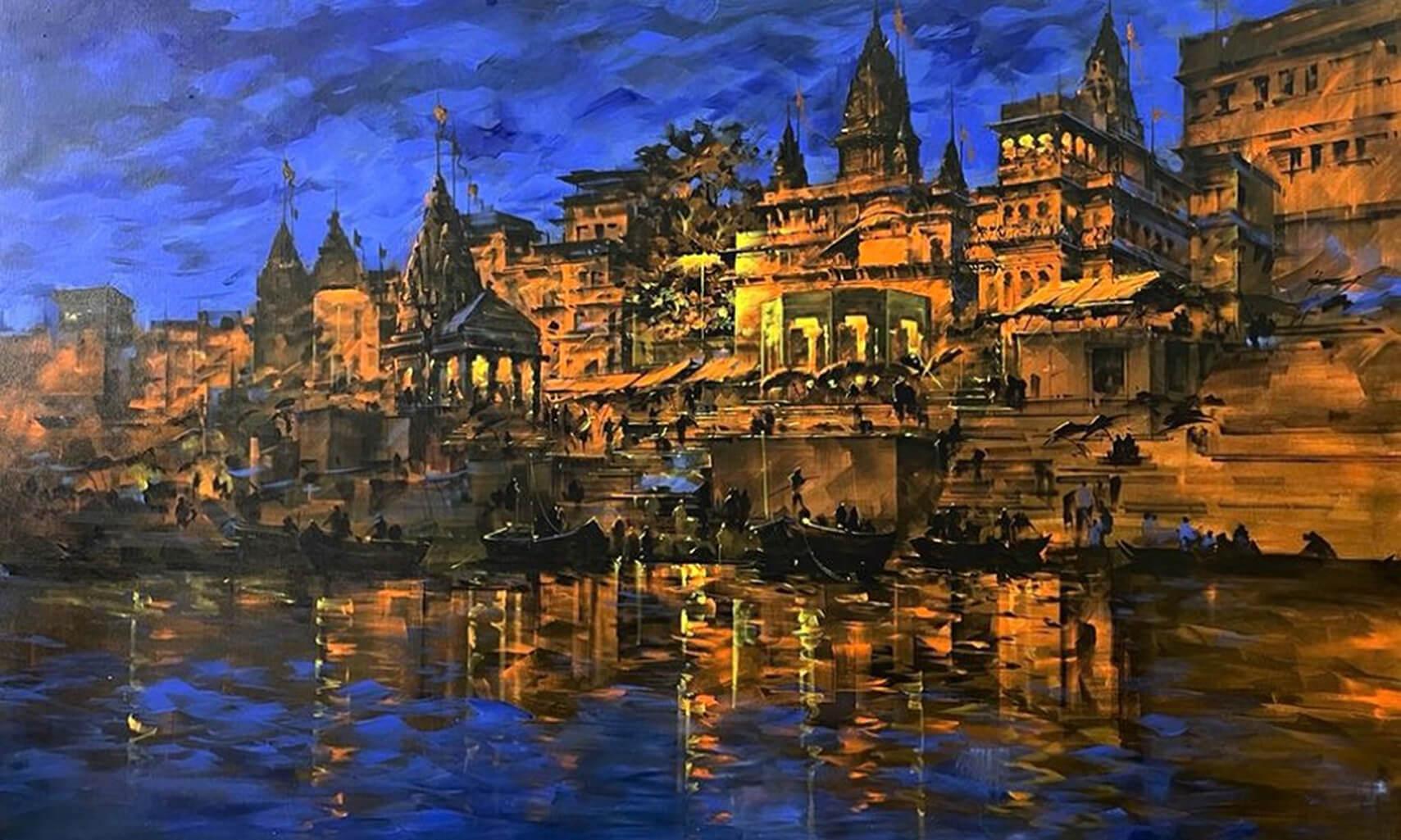 Sandeep Chhatraband Figurative Painting - Cityscape, Acrylic on Canvas by Contemporary Indian Artist "In Stock"