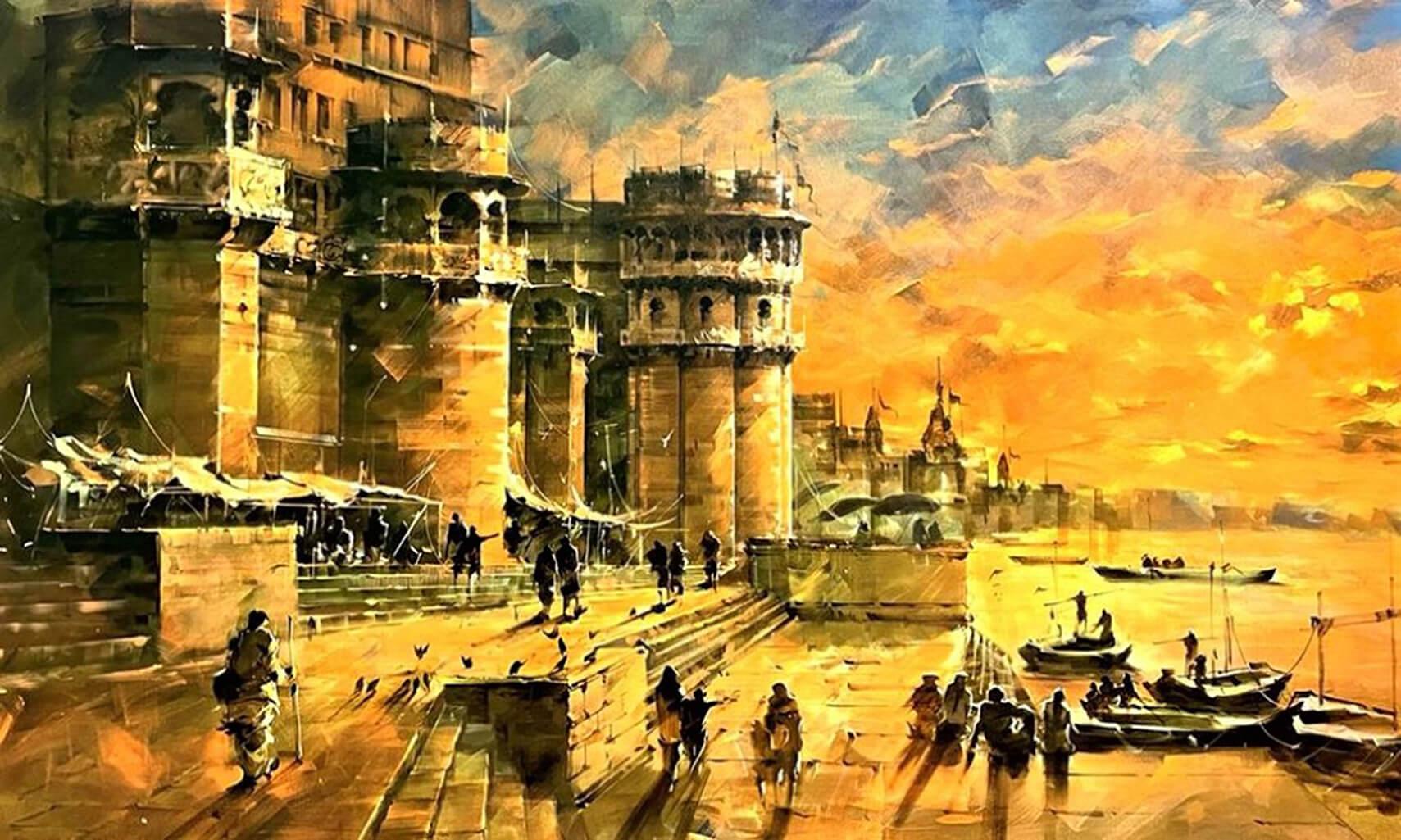 Sandeep Chhatraband Interior Painting - Cityscape, Acrylic on Canvas by Contemporary Indian Artist "In Stock"